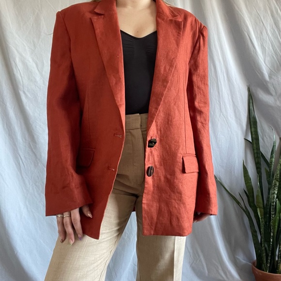 FARM Rio Oversize Linen Blazer in Rust Brown - Picture 1 of 7